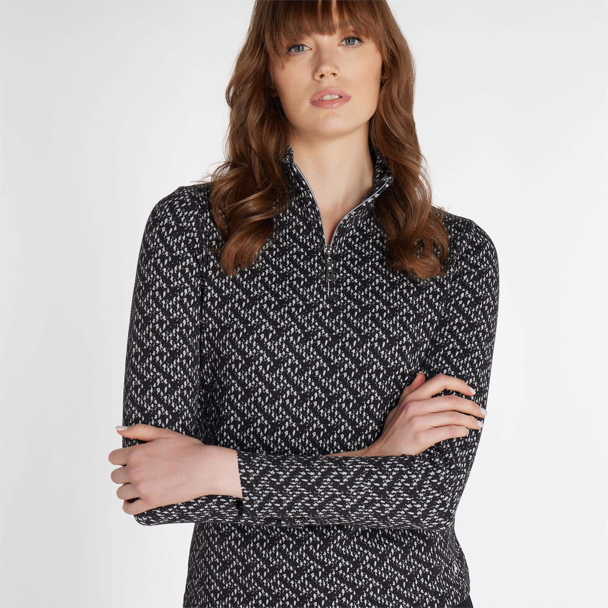 Green Lamb Kenza Jaquard Zip Neck Ladies Golf Top Black